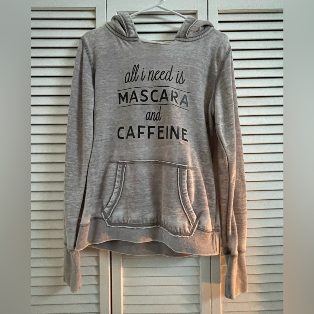 Black and grey hoodie, size medium.